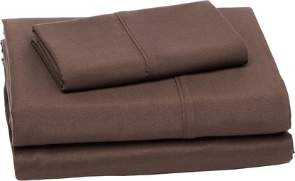 Amazon Basics Lightweight Super Soft Easy Care Wrinkle Free Microfiber 3 Piece Bed Sheet Set with 14-Inch Deep Pockets, Twin, Chocolate, Solid