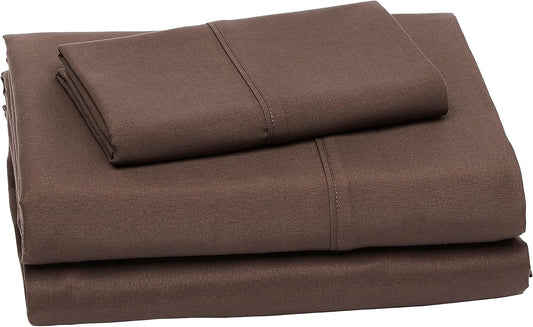 Amazon Basics Lightweight Super Soft Easy Care Wrinkle Free Microfiber 3 Piece Bed Sheet Set with 14-Inch Deep Pockets, Twin, Chocolate, Solid