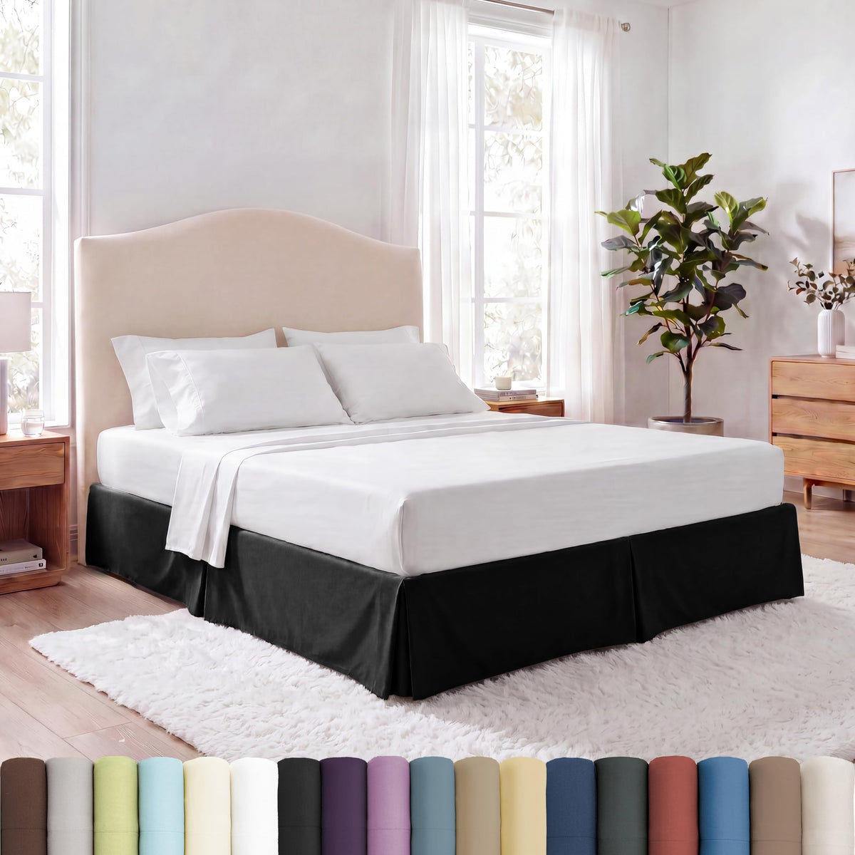 Pleated Queen Bed Skirt 14 Inch Drop Wrinkle Resistant Microfiber White