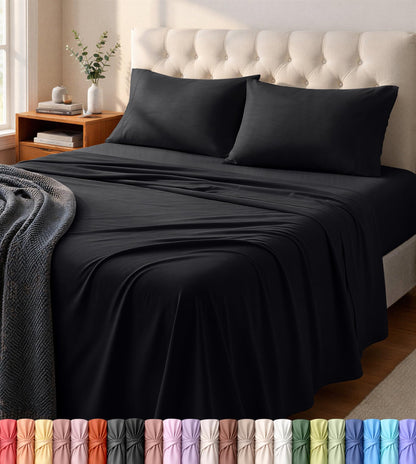 Jersey Knit Sheets 4 Piece, Cotton T-Shirt Feel, Queen, Dark Grye Grey