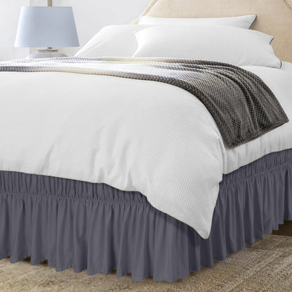 Wrap Around Queen Bed Skirt, Easy Fit Elastic Belt, 16 Inch Drop, White