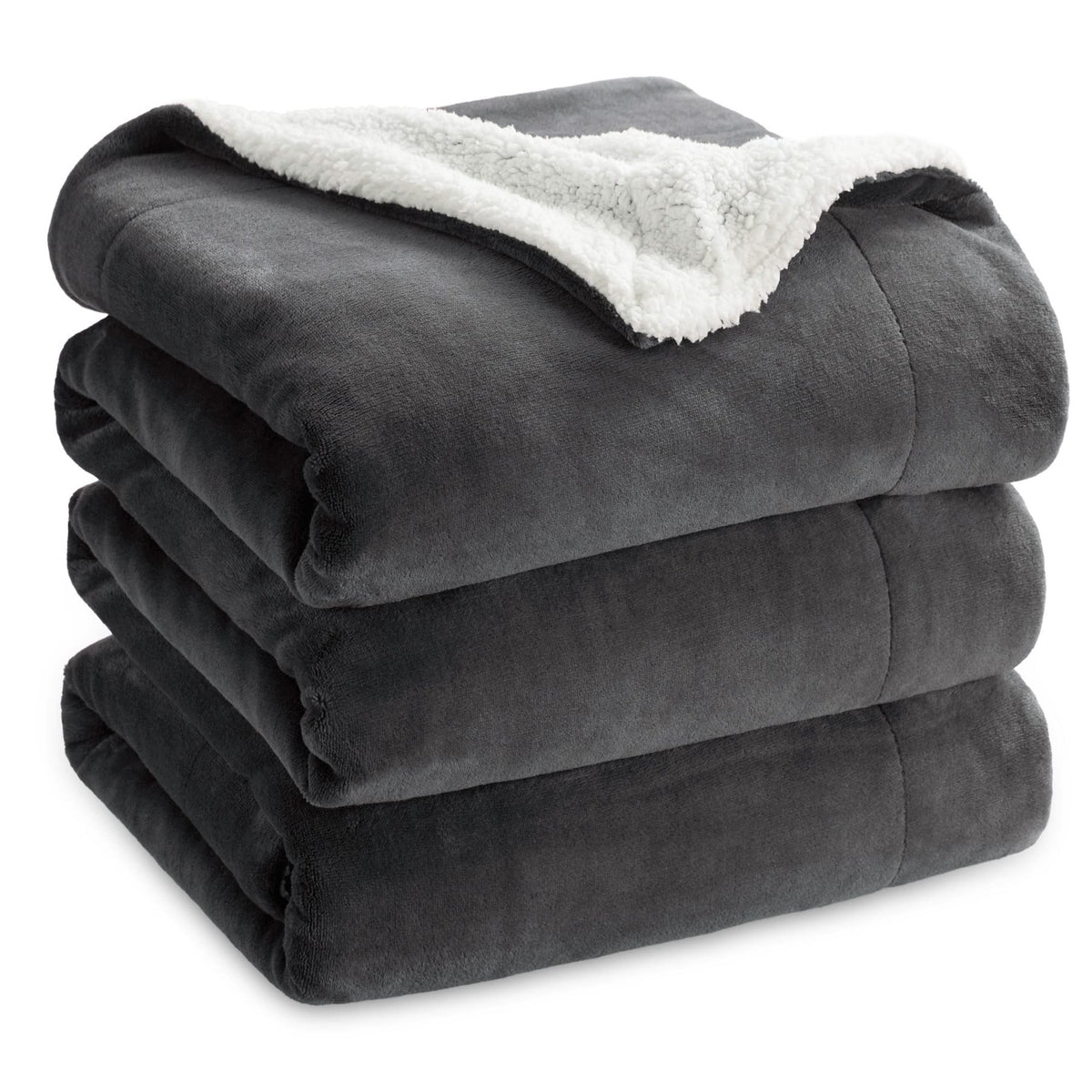 Bedsure GentleSoft Sherpa Fleece Queen Blankets for Bed, Non-Heated, Thick and Warm Throw for Women and Men, Soft Fuzzy Plush Comfort Queen Blanket for Winter, Grey, 90x90 Inches