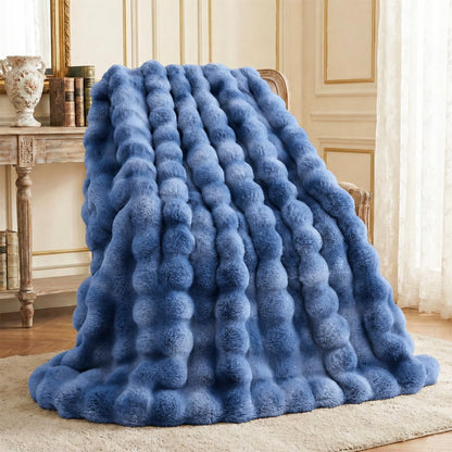 L'AGRATY Faux Rabbit Fur Throw Blanket for Couch, 50'' x 60'', Cocoa Brown
