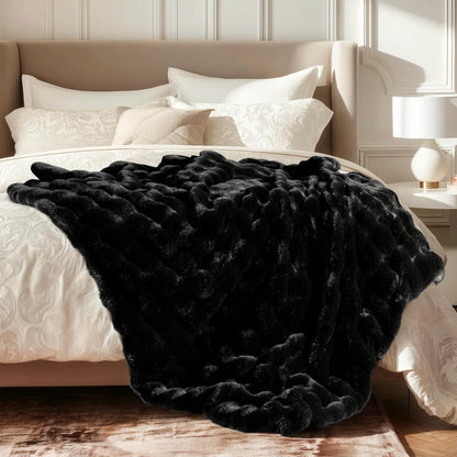 Ultra Soft Cozy Faux Fur Throw Blanket, Fuzzy Plush Thick Bubble Blanket, Luxury Fluffy Blanket for Couch, Sofa, Bedroom, and Living Room, 50x60 Inches, Cream White