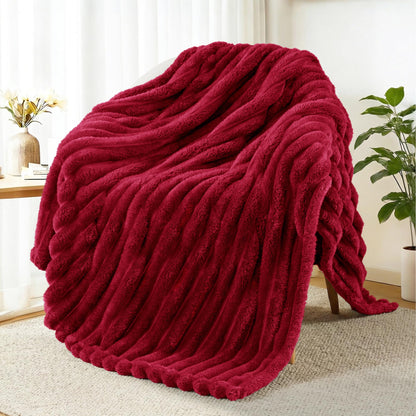 Exclusivo Mezcla Striped Fleece Throw Blanket for Couch, Sofa, Navy Blue