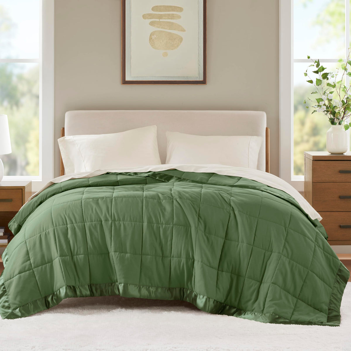 Madison Park Down Alternative Queen Blanket for Bed, Satin Trim, Grey