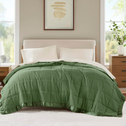 Madison Park Down Alternative Queen Blanket for Bed, Satin Trim, Grey