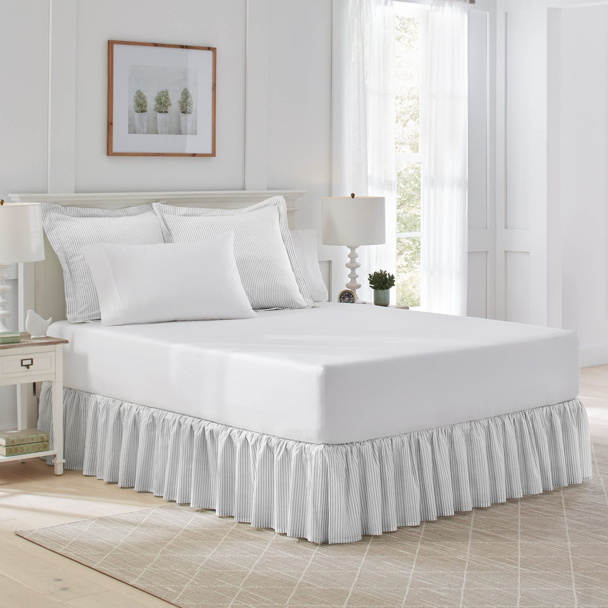 Laura Ashley - Queen Size Bed Skirt, 100% Cotton Bedding, 14.5-Inch Drop