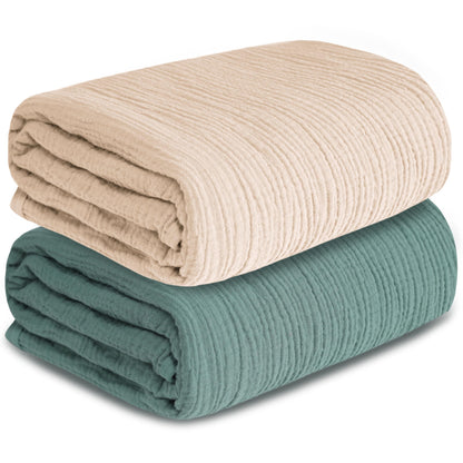 Muslin Swaddle Blankets for Newborn, 2 Pack Breathable Soft Receiving Blanket, Large 41 x 41 inches Swaddle Wrap Burping Clothes, Essentials Infant Shower Items. (Beige & Coffee)