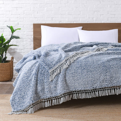 Ultra Soft Fleece Sherpa Blanket King Size,Lightweight Cozy Boho Bed Blanket with Decorative Tassel, Pattern Reversible, 2 Tones Ombre Light Brown,104”x90”