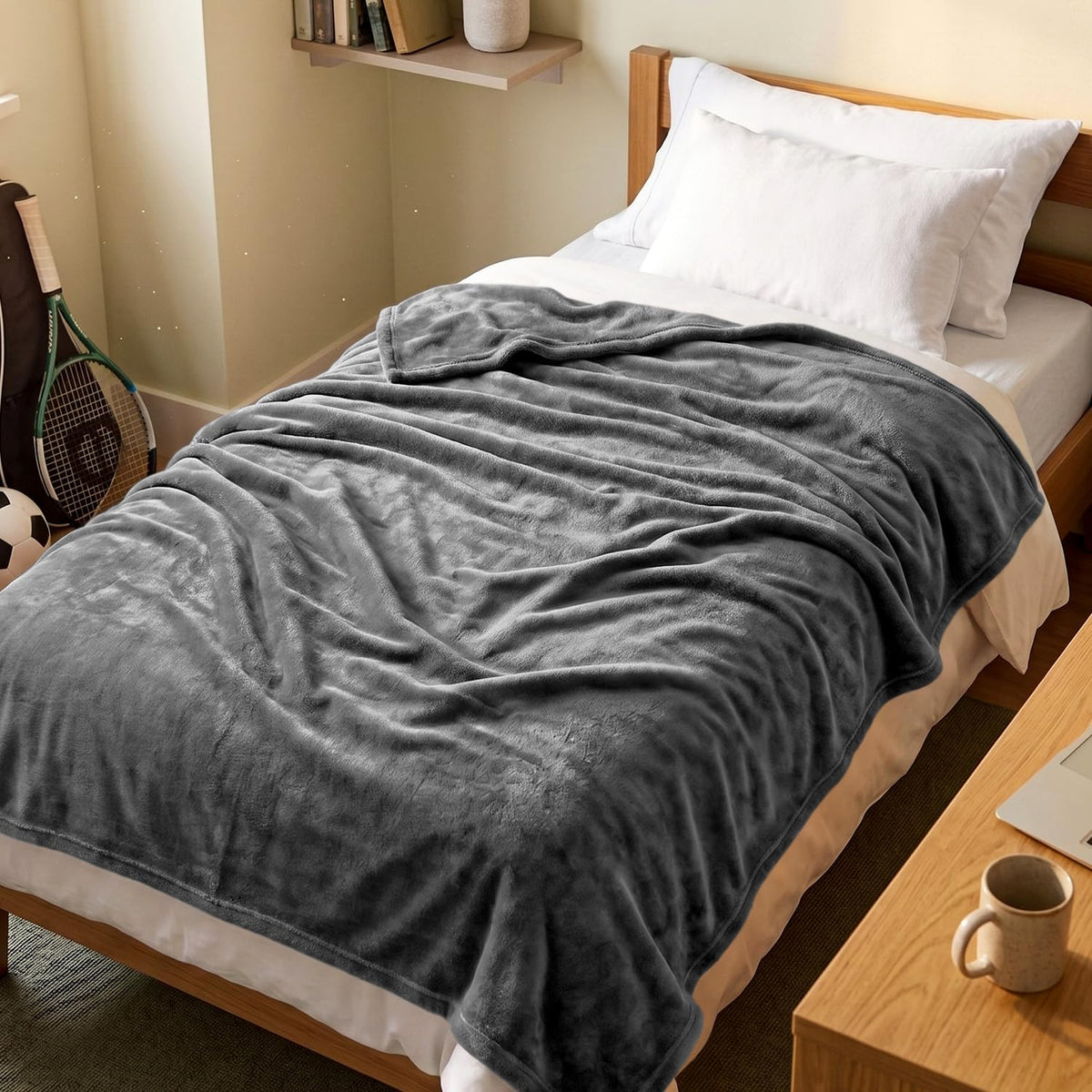 Utopia Bedding Ultra Soft Fleece Bed Blanket Twin Size Grey (60x80 Inches)