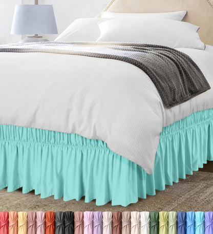 Wrap Around Queen Bed Skirt, Easy Fit Elastic Belt, 16 Inch Drop, White
