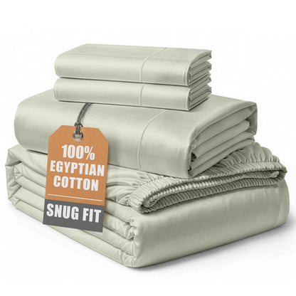 LANE LINEN 100% Egyptian Cotton Sheets King Size Silky Sateen Weave - White