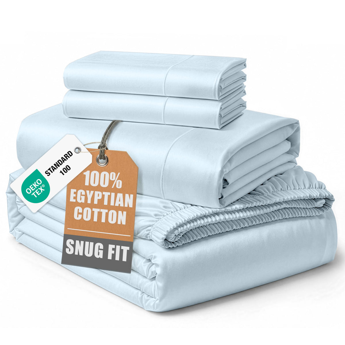 LANE LINEN 100% Egyptian Cotton Sheets King Size Silky Sateen Weave - White