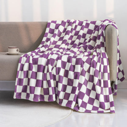 LOMAO Throw Blankets Flannel Blanket with Checkerboard Grid Pattern Soft Throw Blanket for Couch, Bed, Sofa Luxurious Warm and Cozy for All Seasons (Black, 50"x60")