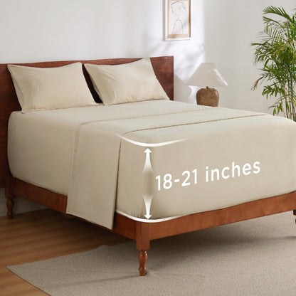 Bedsure Deep Pocket Queen Sheets Set - Fits Mattresses Up to 21 Inches Thick - 4 Piece GentleSoft Bed Sheets, Moisture Wicking, Soft & Cooling Bedsheet & Pillowcases, Easy & Secure Fit, Light Grey