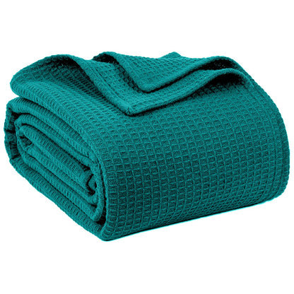 100% Cotton Blankets for Bed - Waffle Weave Blankets for Summer, Lightweight and Breathable Soft Woven Blanket for Spring (Dark Grey, Queen (90" x 90"))