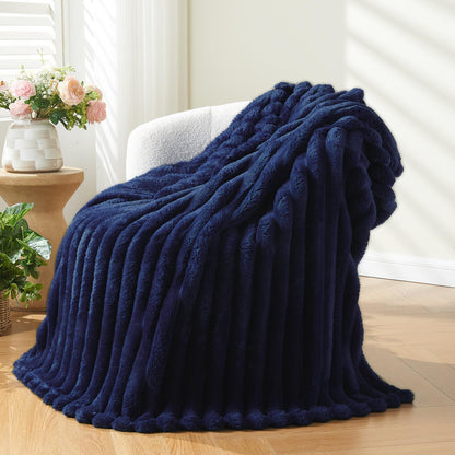 NEWCOSPLAY Fleece Ribbed Cozy Throw Blanket for Couch, Pink, 50"x60"