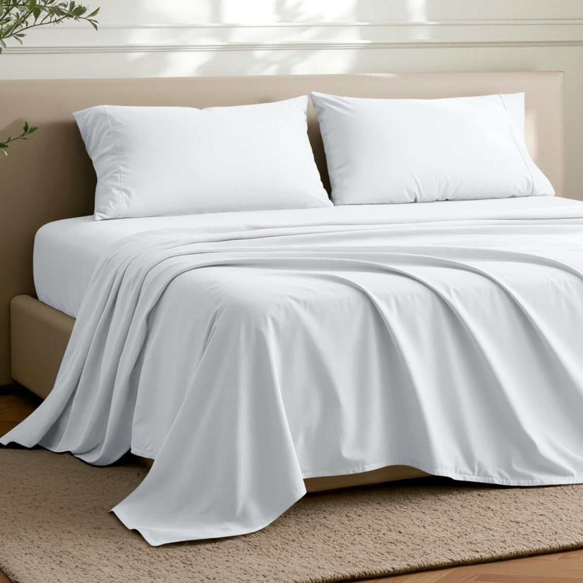 Bare Home Flat Top Sheet 1800 Ultra-Soft (Twin/Twin XL, White)