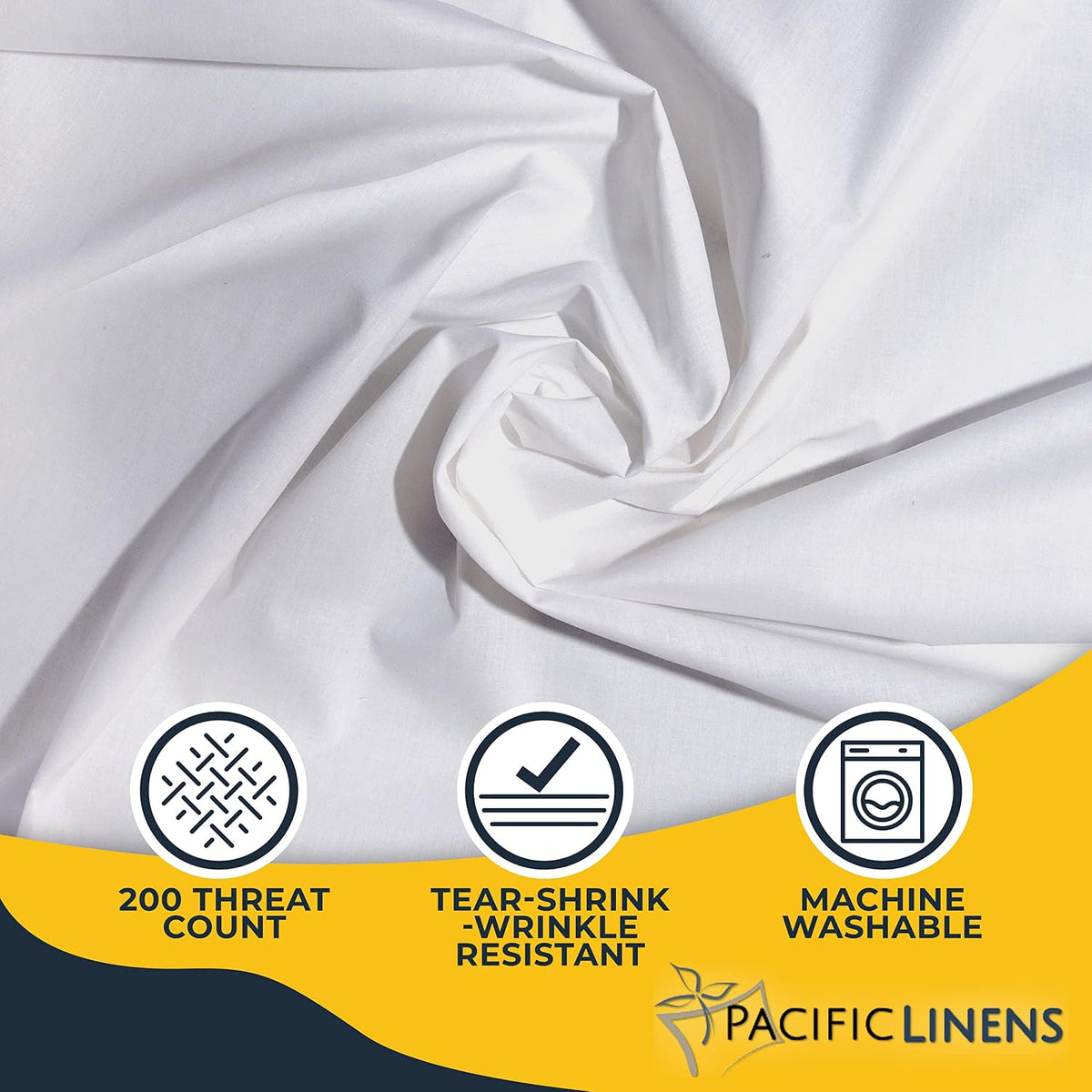 Pacific Linens 1-Piece Flat Bed Sheets - White Poly Cotton, 66 x104 inch Twin Size