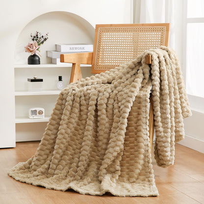 Puncuntex Burnt Orange Throw Blanket 50"×60" Fuzzy 3D Jacquard Decorative