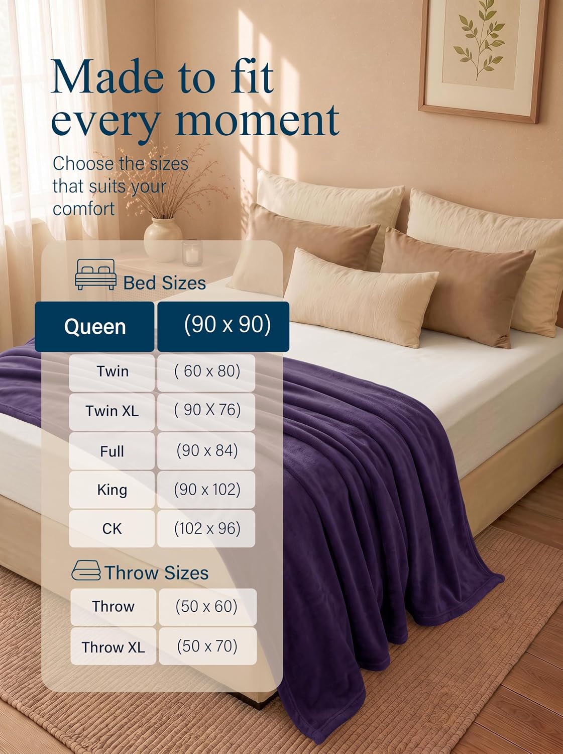 Utopia Bedding Ultra Soft Fleece Bed Blanket Queen Size Purple (90x90 Inch)