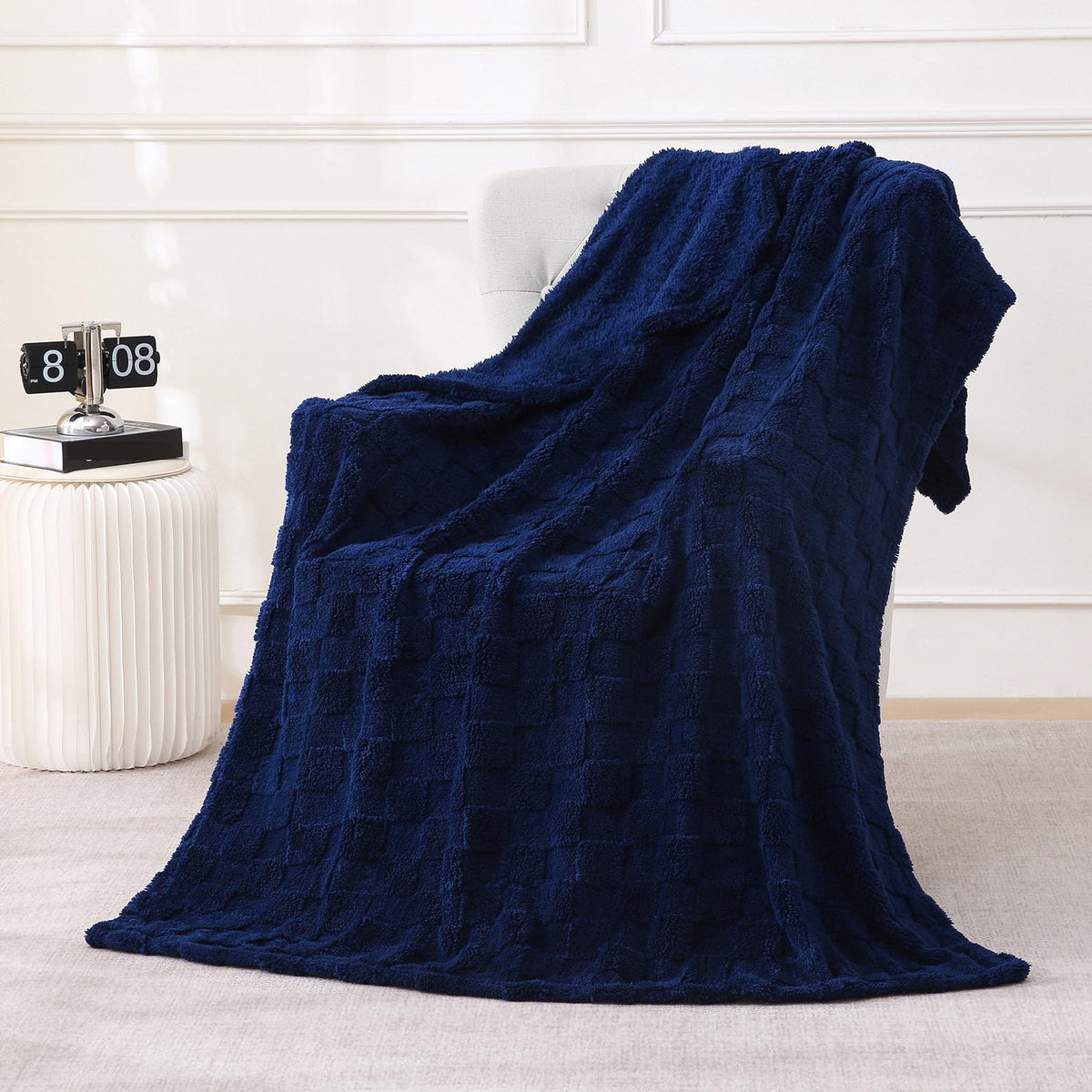 Deep Purple Fleece Throw Blanket 50”×60”Checkered Design for Couch