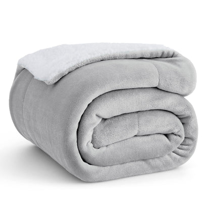 Bedsure GentleSoft Sherpa Fleece Queen Blankets for Bed, Non-Heated, Thick and Warm Throw for Women and Men, Soft Fuzzy Plush Comfort Queen Blanket for Winter, Grey, 90x90 Inches