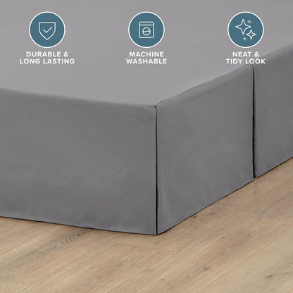 Bare Home Bed Skirt 15-Inch Drop 1800 Ultra-Soft (Queen, Grey)