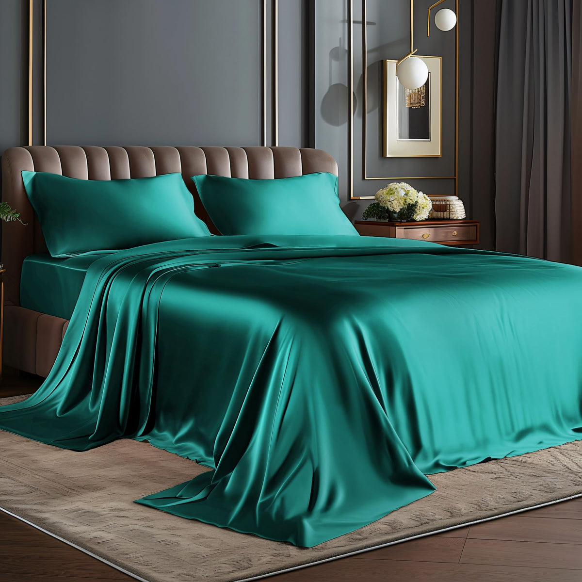 BEDELITE Satin Sheets Queen Size Bed Set, Black, 4 Pieces