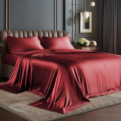BEDELITE Satin Sheets Queen Size Bed Set, Black, 4 Pieces
