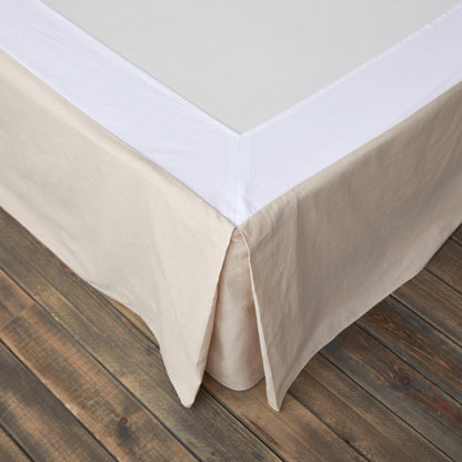 BISELINA French Linen Wrap Around Bed Skirt with Pleated Corner 14-Inch Tailored Drop Natural Flax Cotton Blend Basic Soft Cozy (14" Queen, Linen)