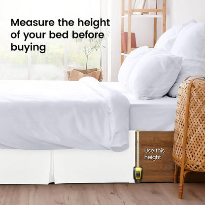 Queen Size Pleated Bed Skirt, Hides Under-Bed Storage 16 Inch Drop, White