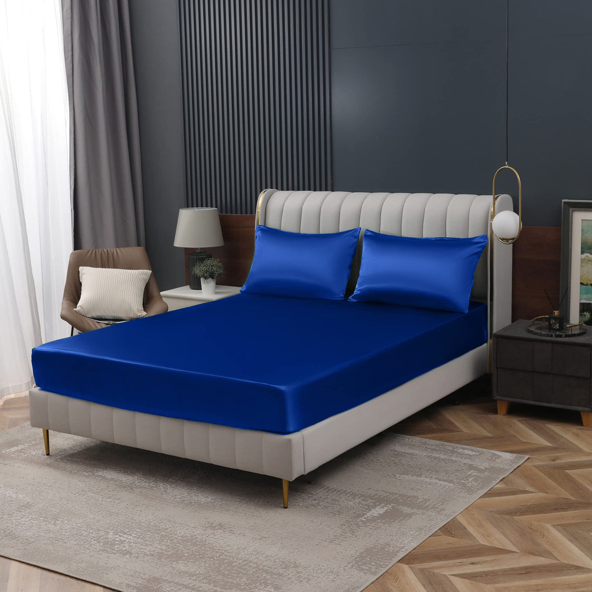 Homiest Black Satin Flat Sheet, Full Silky Bed Top Sheet Only