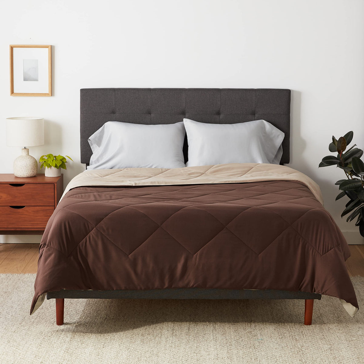 Amazon Basics Reversible Lightweight Microfiber All Season Comforter Blanket, Twin/Twin XL, Burgundy/Grey