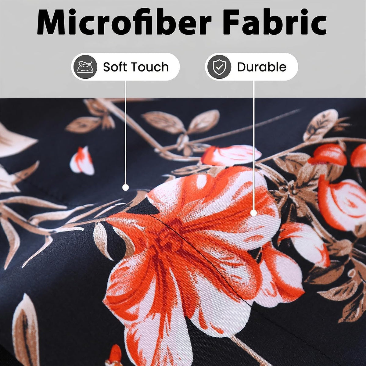 MAG Floral Flat Sheet Queen Size 90" x 100", Black & Pink Flower Printed Top Sheet Only, Soft Microfiber Lightweight for Women, Men, Teens on Bedroom Guest Room.