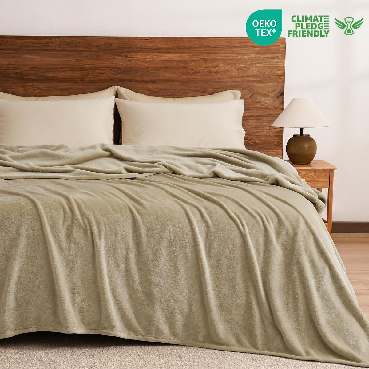 PHF Fleece Blanket King Size 108x90-300GSM Lightweight Airy Warmth, Khaki