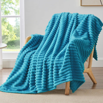 BEDELITE Ribbed Fleece Throw Blanket for Couch, Cream, 50"x60"
