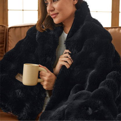 Bedsure Fluffy Bubble Faux Fur Throw XL Blanket, 50"x70", Tie-dye Taupe