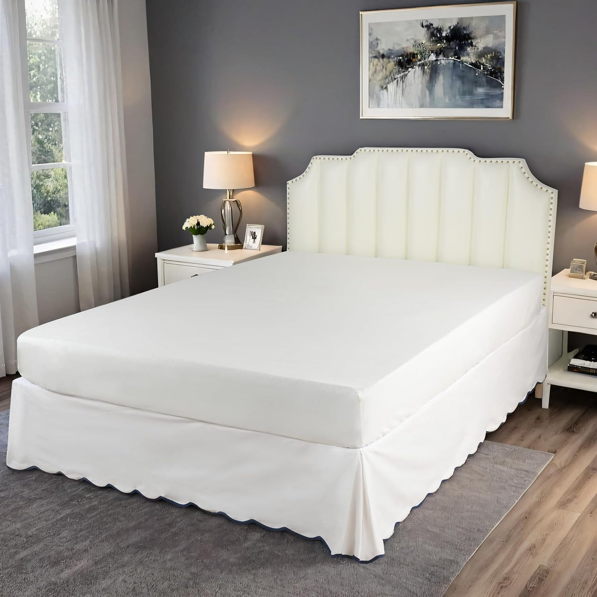 HIG Chic 14'' Queen BedSkirts Scallop Edge Pleated Dust Ruffle