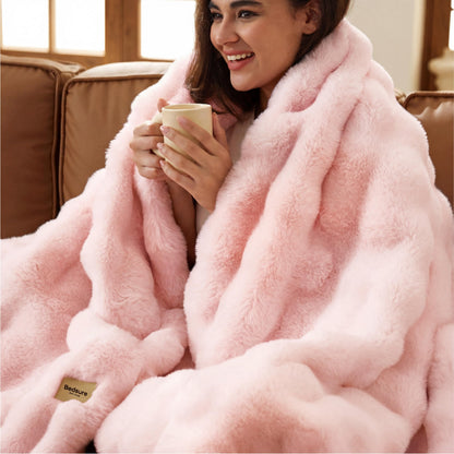 Bedsure Fluffy Bubble Faux Fur Throw XL Blanket, 50"x70", Tie-dye Taupe