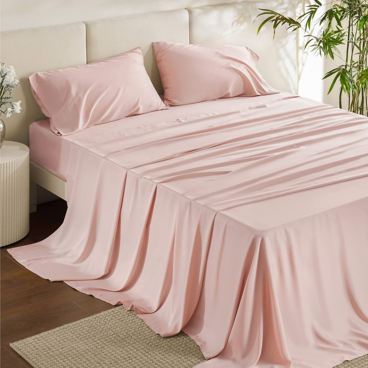 Bedsure PureWoven 100% Rayon Derived from Bamboo, Queen Sheets, 4 Pieces