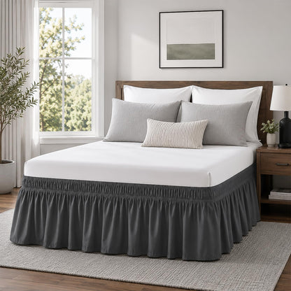 White Twin XL College Dorm Bed Skirt 32" Drop, Elastic Wrap Dust Ruffle