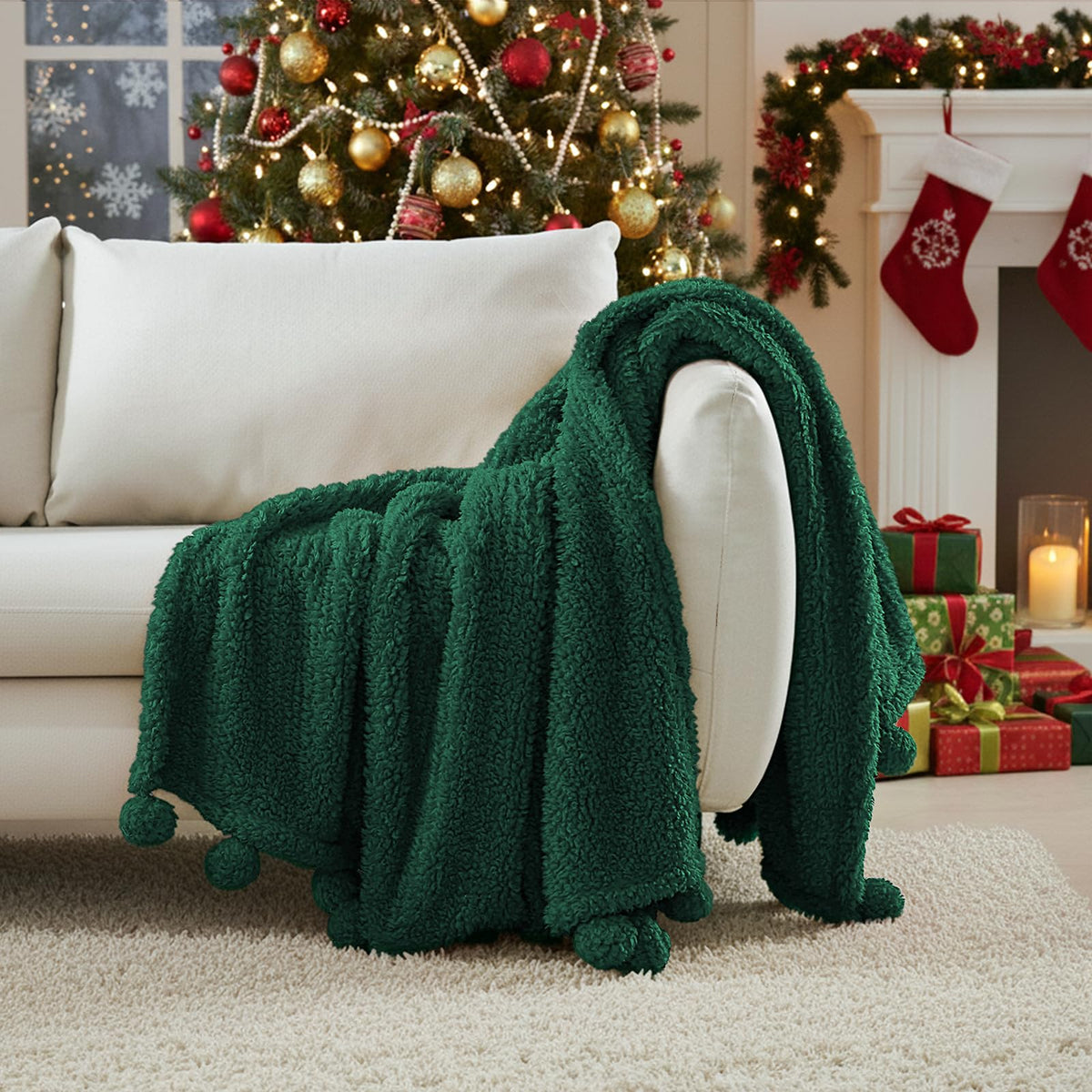 Ultra Soft Fleece Sherpa Blanket King Size,Lightweight Cozy Boho Bed Blanket with Decorative Tassel, Pattern Reversible, 2 Tones Ombre Light Brown,104”x90”