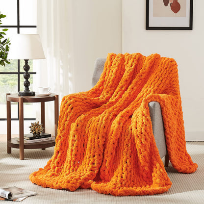 L'AGRATY Chunky Knit Throw Blanket for Couch, 50'' x 60'' Knit Throw, Ivory