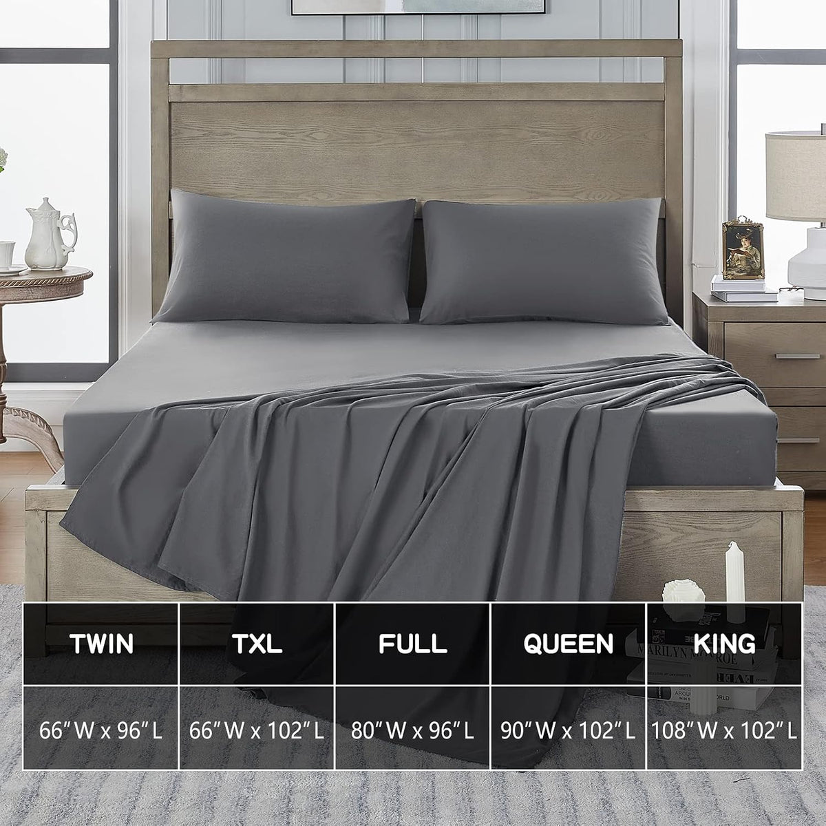 FreshCulture King Flat Sheets Only 2 Pack - Hotel Quality Flat Bed Sheets - Brushed Microfiber - Ultra Soft & Breathable - Wrinkle-Free - Easy Care - Flat Sheets Only King Size (Dark Grey)