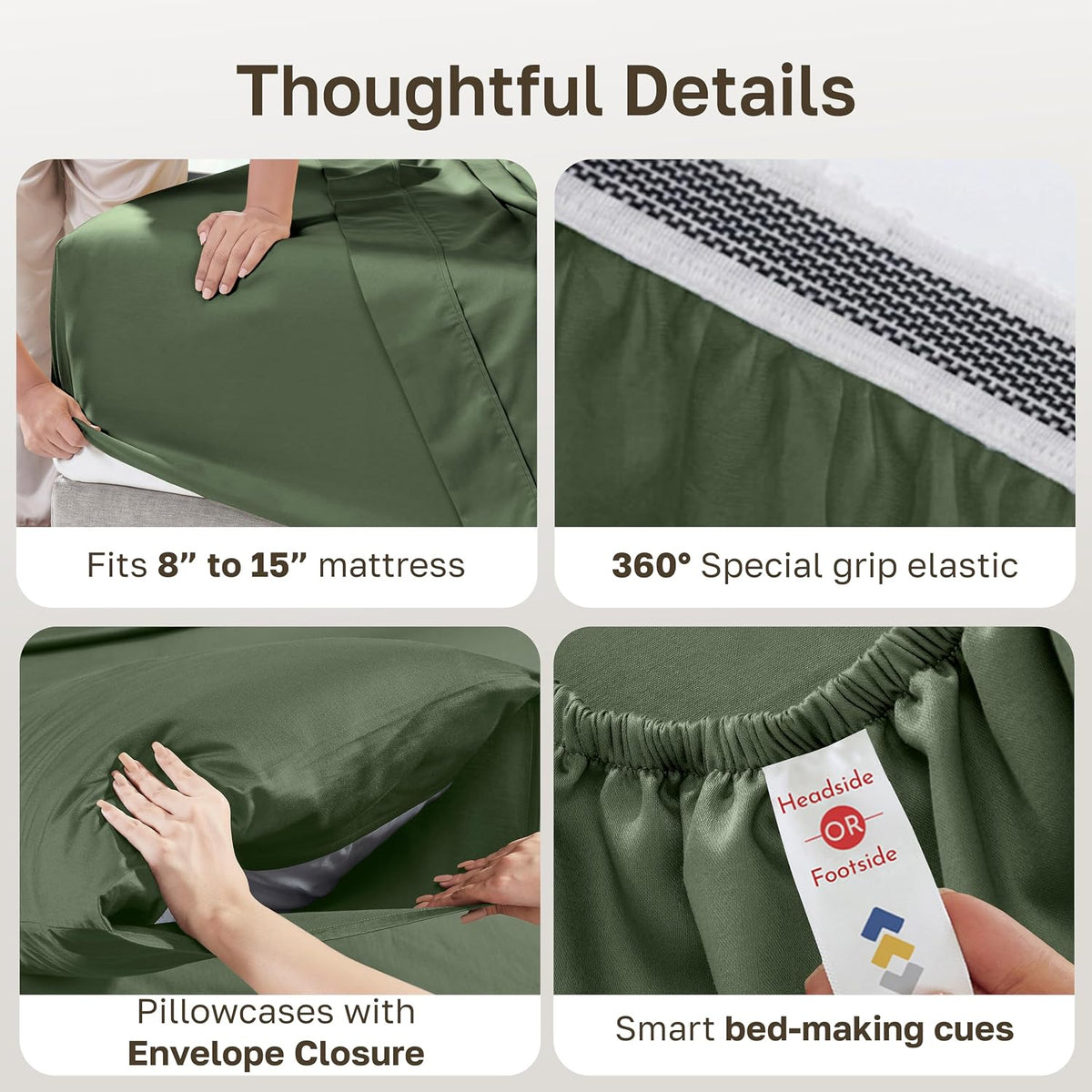 California Design Den 100% Organic Cotton Queen Bed Sheet Set, Olive Green