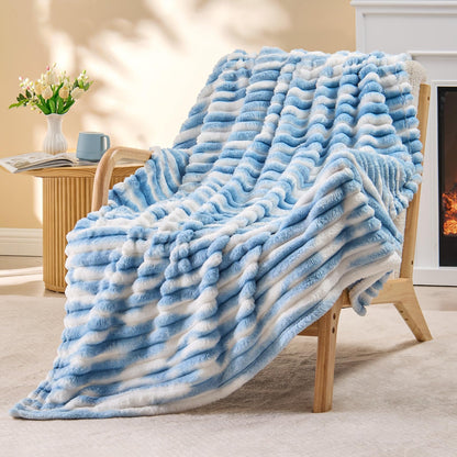 BEDELITE Ribbed Fleece Throw Blanket for Couch, Cream, 50"x60"