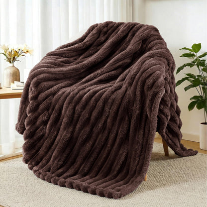 Exclusivo Mezcla Striped Fleece Throw Blanket for Couch, Sofa, Navy Blue