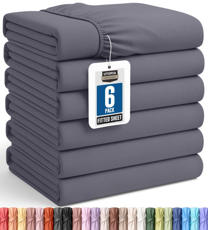 Pack of 6 Twin Fitted Sheet, Fits Up to 15 Inch Deep Pocket, White